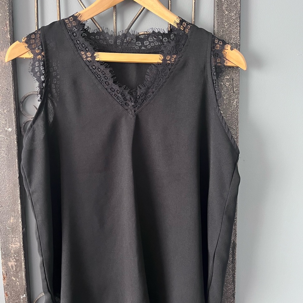 Black Sleeveless Top with Lace Trim